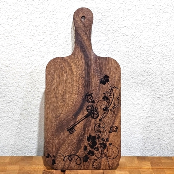 Handcrafted Artistan Laser-Engraved Walnut Cutting Board Butterfly & Key Design - Picture 3 of 6